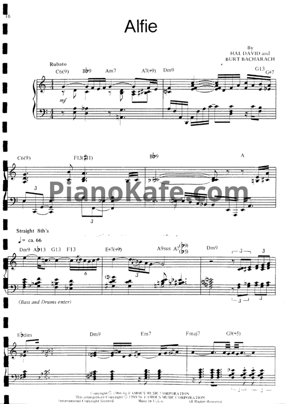 Ноты Bill Evans - Alfie - PianoKafe.com