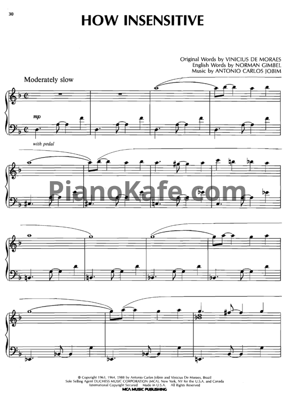 Ноты Antonio Carlos Jobim - How insensitive - PianoKafe.com