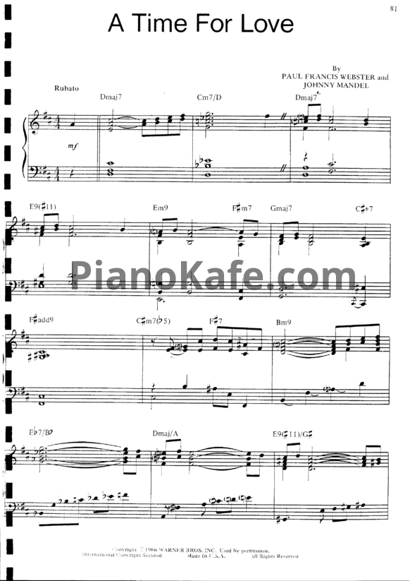 Ноты Bill Evans - A time for love - PianoKafe.com
