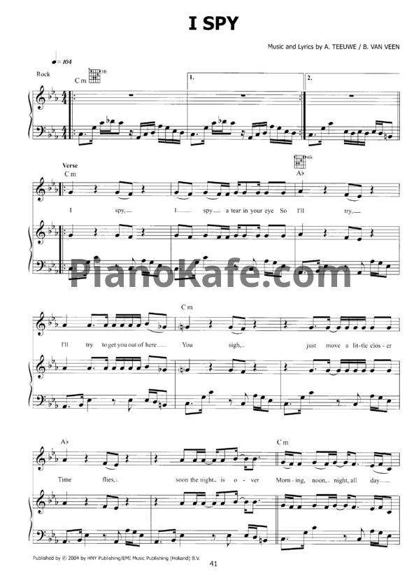 Ноты Anouk - I spy - PianoKafe.com