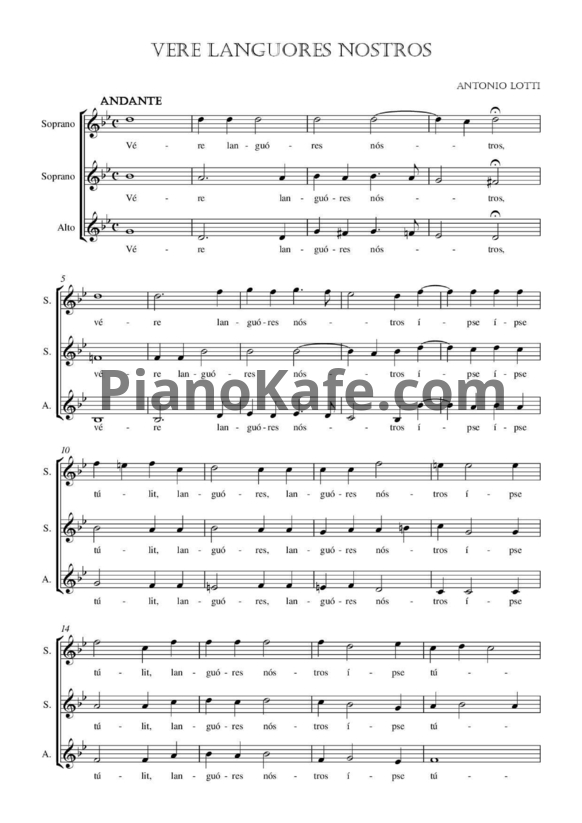 Ноты Antonio Lotti - Vere languores nostros - PianoKafe.com