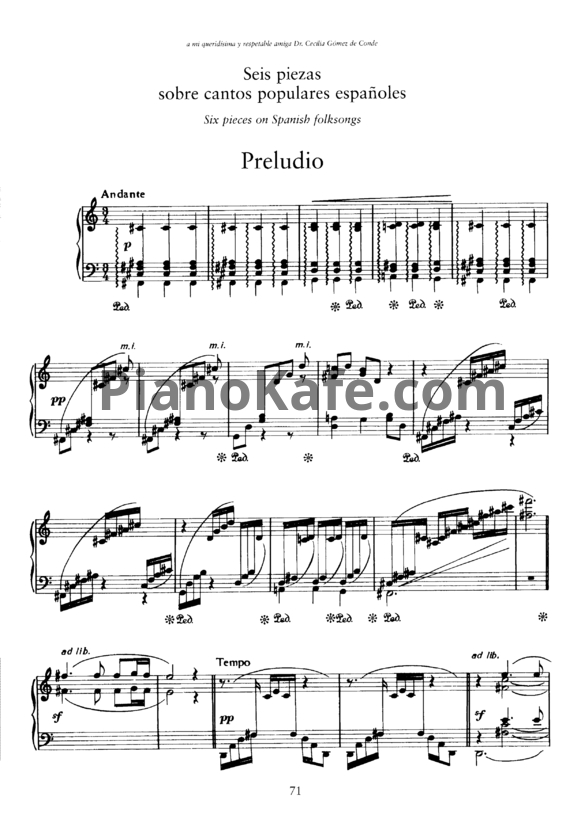 Ноты Энрике Гранадос - Шесть фортепианных пьес на темы испанских народных песен - PianoKafe.com