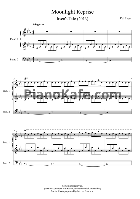 Ноты Kai Engel - Moonlight reprise (для 2 фортепиано) - PianoKafe.com