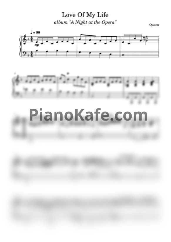 Ноты Queen - Love of my life (Переложение для фортепиано) - PianoKafe.com