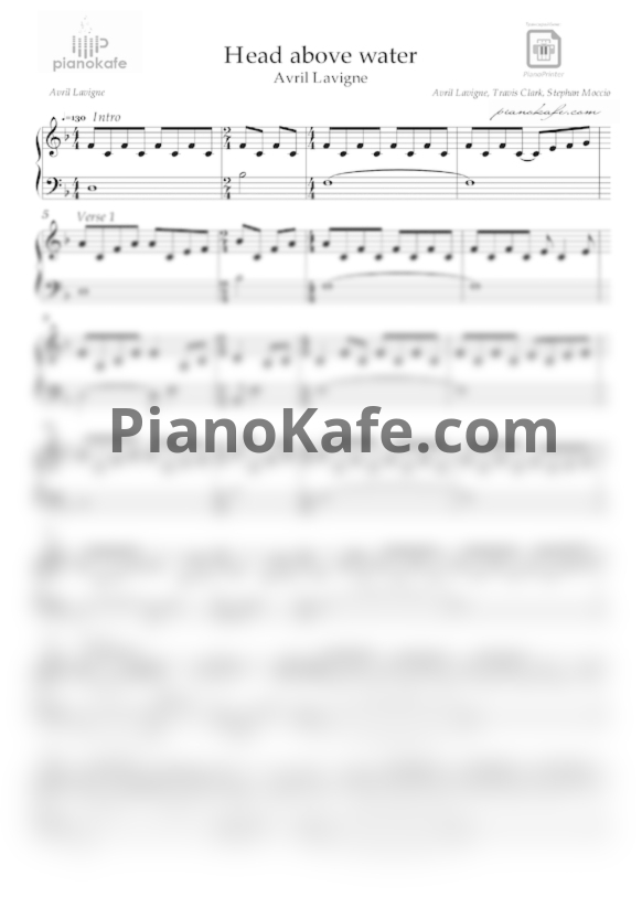 Ноты Avril Lavigne - Head above water - PianoKafe.com