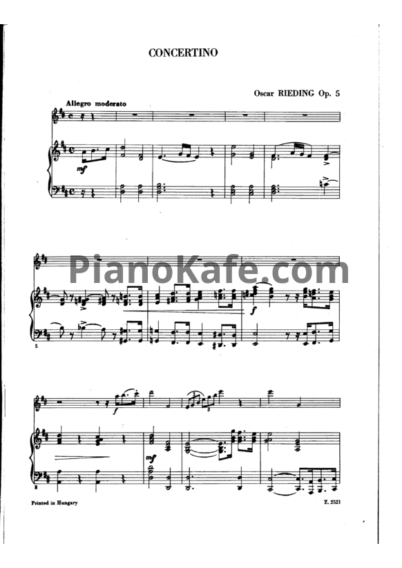 Ноты Оскар Ридинг - Концертино ре мажор (Op. 5). Партитура и партии - PianoKafe.com