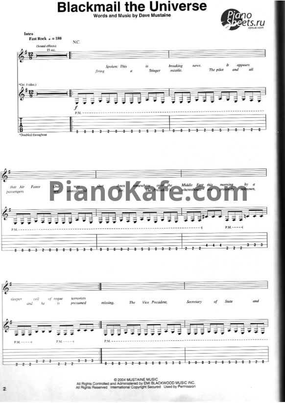 Ноты Megadeth - The system has failed (Книга нот) - PianoKafe.com