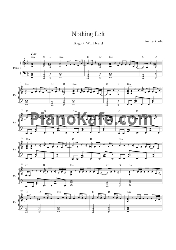 Ноты Kygo feat. Will Heard - Nothing left - PianoKafe.com