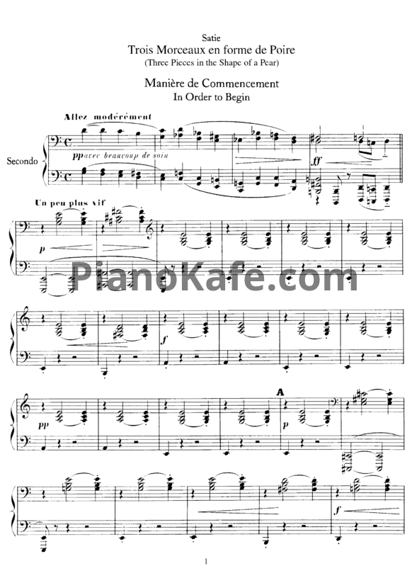 Ноты Erik Satie - 3 Morceaux en Forme de Poire (для фортепиано в 4 руки) - PianoKafe.com