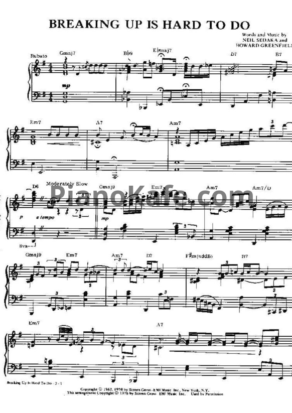 Ноты Neil Sedaka - Breaking up is hard to do - PianoKafe.com
