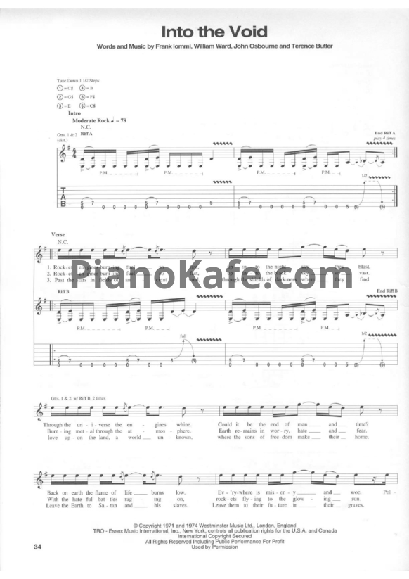 Ноты Black Sabbath - Into the void (Guitar tabs & Voice) - PianoKafe.com
