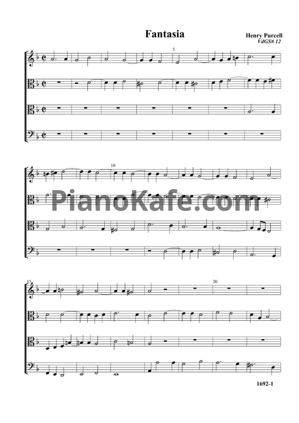 Ноты Генри Пёрселл - Фантазия №12 для 4-х виолончелей минор (Z 743) - PianoKafe.com