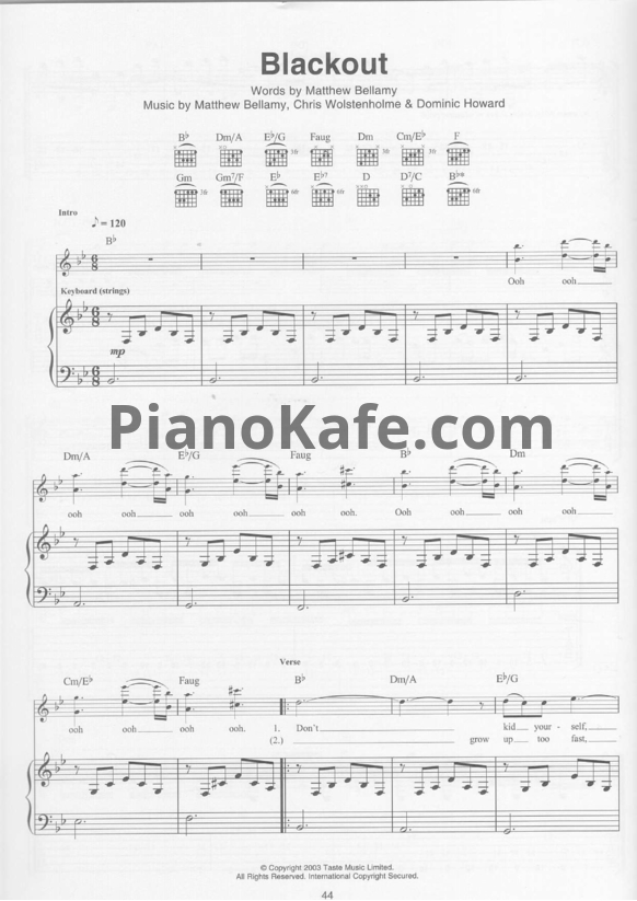 Ноты Muse - Blackout - PianoKafe.com