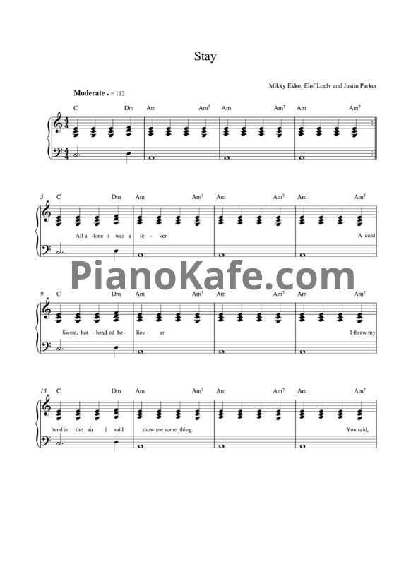 Ноты Rihanna ft. Mikky Ekko - Stay - PianoKafe.com
