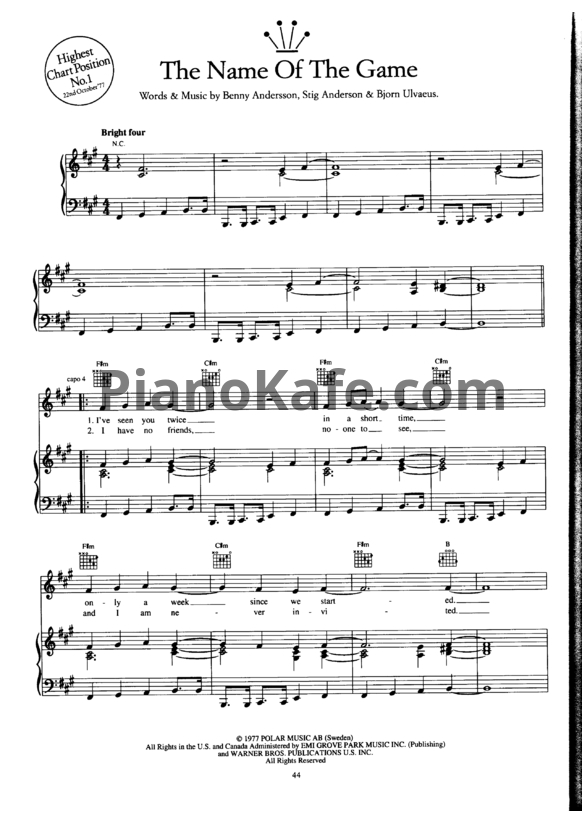 Ноты Abba - The name of the game - PianoKafe.com