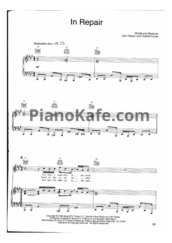 Ноты John Mayer - In Repair - PianoKafe.com