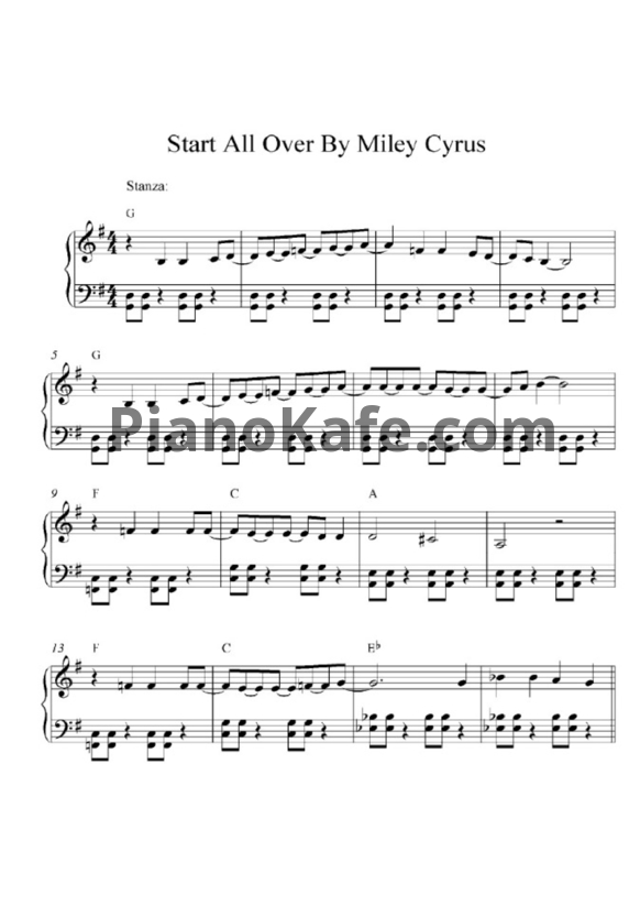 Ноты Miley Cyrus - Start all over - PianoKafe.com