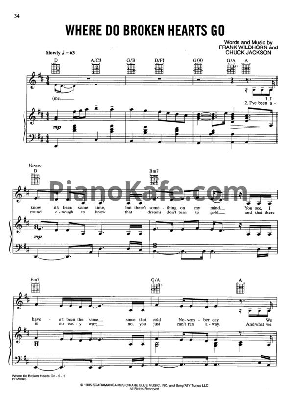 Ноты Whitney Houston - Where do broken hearts go - PianoKafe.com