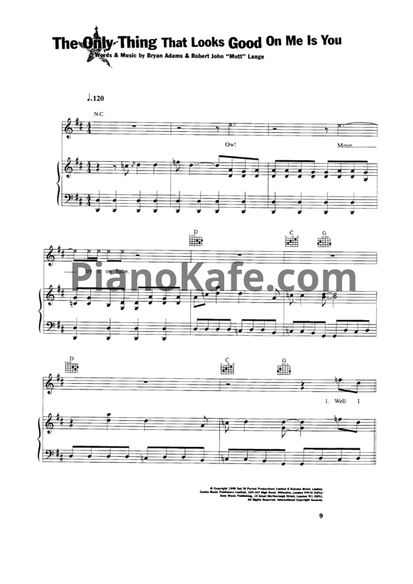Ноты Bryan Adams - The only thing that looks good on me is you - PianoKafe.com