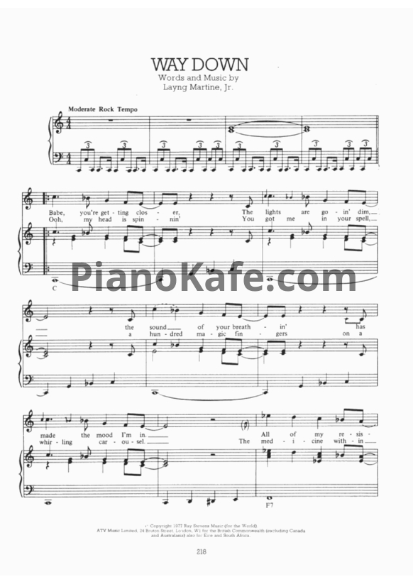 Ноты Elvis Presley - Way down - PianoKafe.com