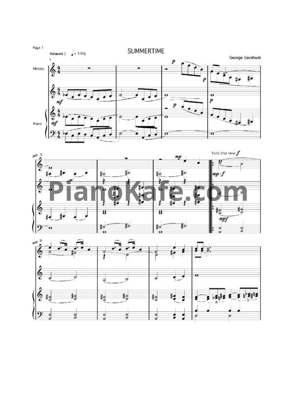Ноты Ксения Дежнева - Summertime - PianoKafe.com