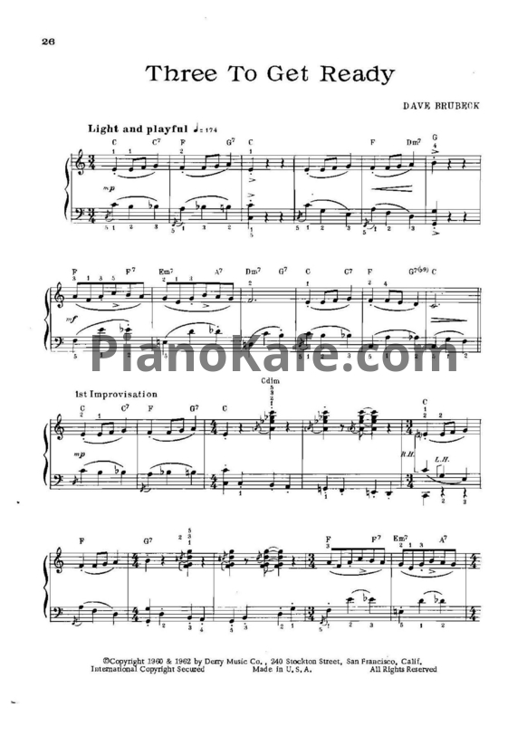 Ноты Dave Brubeck - Three to get ready - PianoKafe.com