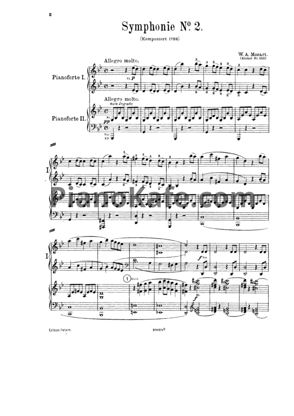 Ноты В. Моцарт - Симфония №40 соль минор (для 2 фортепиано в 4 руки) - PianoKafe.com