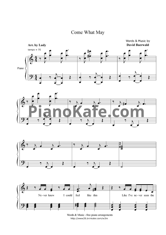 Ноты Ewan McGregor and Nicole Kidman - Come what may - PianoKafe.com