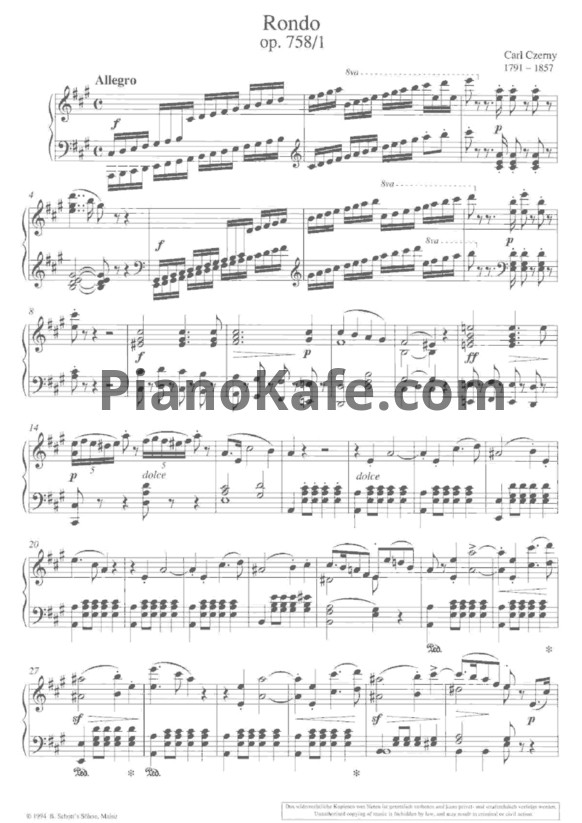 Ноты Карл Черни - 3 фортепианных рондо (Op.758, 1, 2 и 5) на темы оперы Р. Вагнера "Риенци" - PianoKafe.com