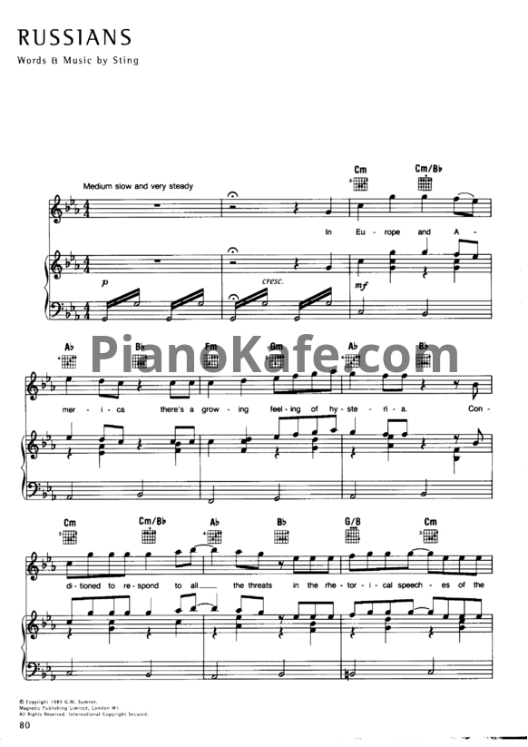 Ноты Sting - Russians - PianoKafe.com