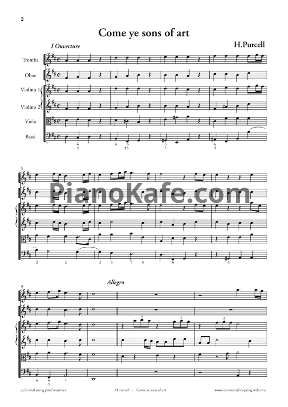 Ноты Генри Пёрселл - Ода "Come ye sons of art" (Z 323, партитура) - PianoKafe.com
