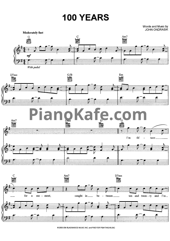 Ноты Five for Fighting - 100 Years (Версия 2) - PianoKafe.com