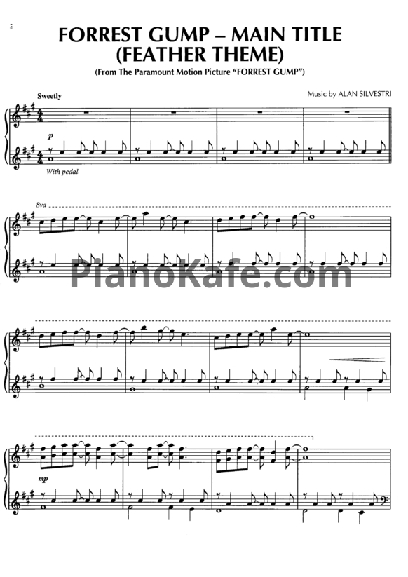 Ноты Alan Silvestri - Forrest Gump Main Title (Feather Theme) (Версия 2) - PianoKafe.com