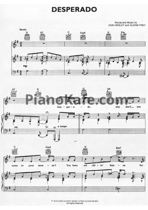 Ноты The Eagles - Desperado - PianoKafe.com