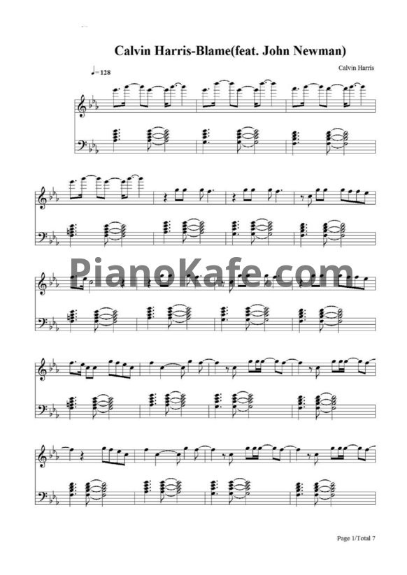 Ноты Calvin Harris feat. John Newman - Blame - PianoKafe.com