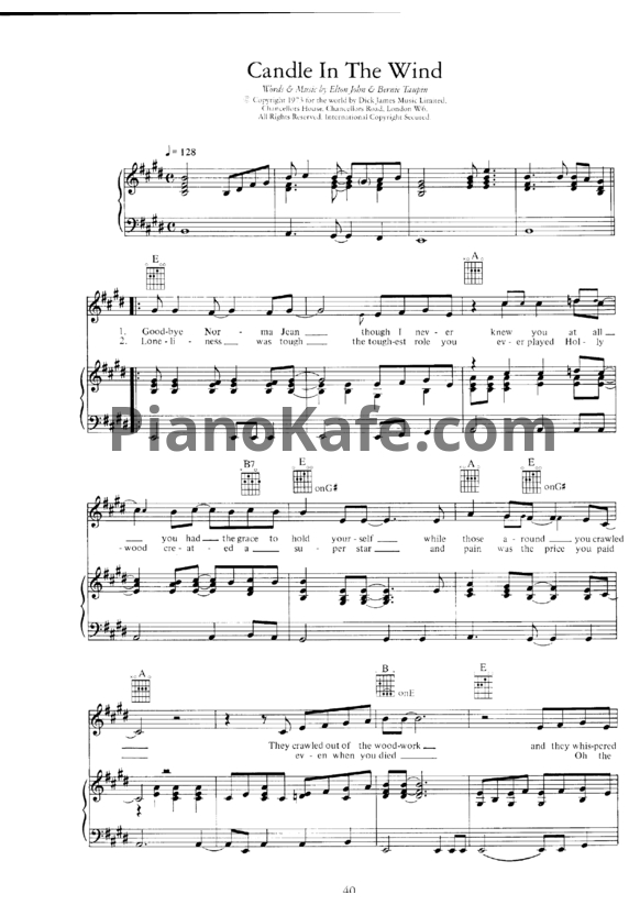 Ноты Elton John - Candle in the wind - PianoKafe.com