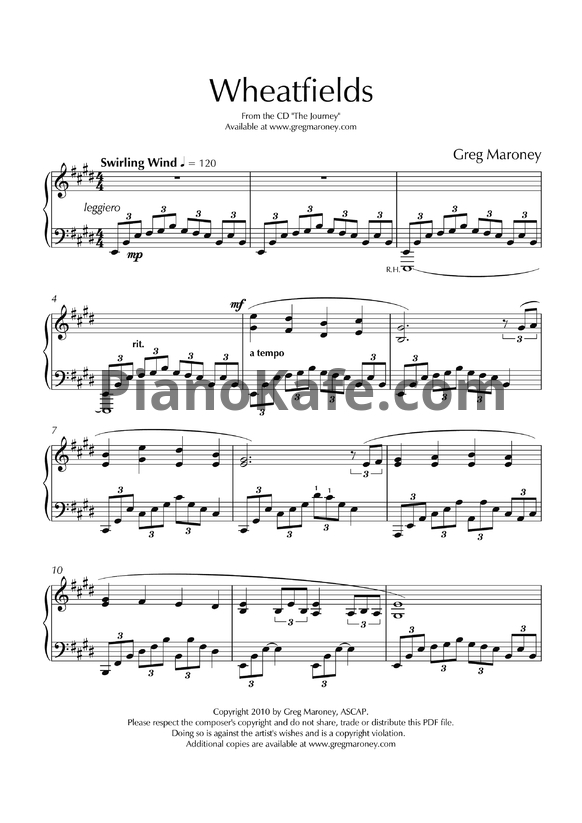 Ноты Greg Maroney - Wheatfields - PianoKafe.com