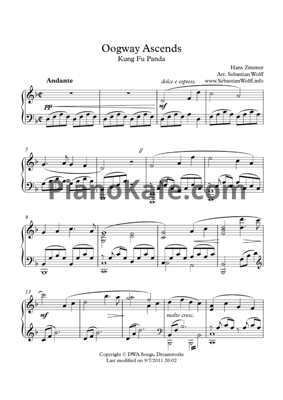 Ноты Hans Zimmer - Oogway ascends - PianoKafe.com
