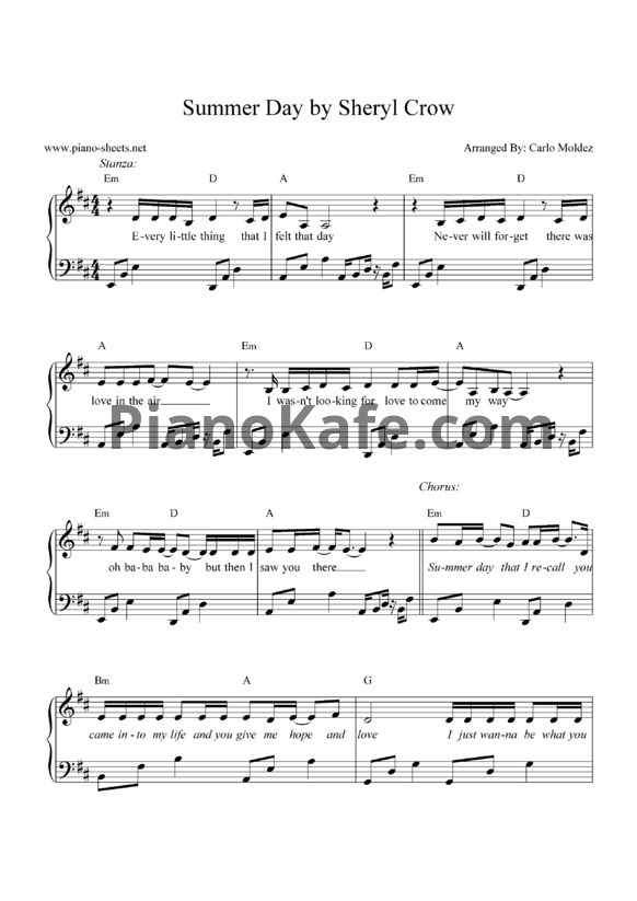 Ноты Sheryl Crow - Summer day - PianoKafe.com