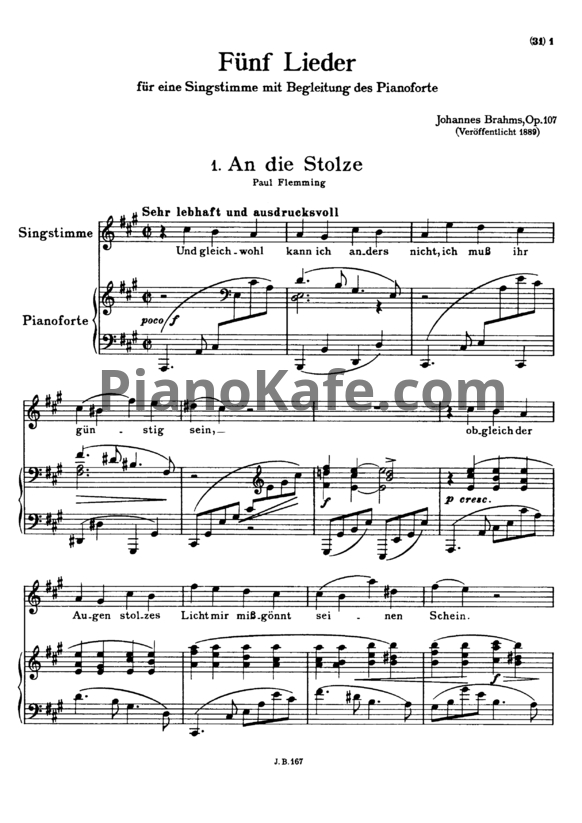 Ноты И. Брамс - Пять песен (op. 107) - PianoKafe.com