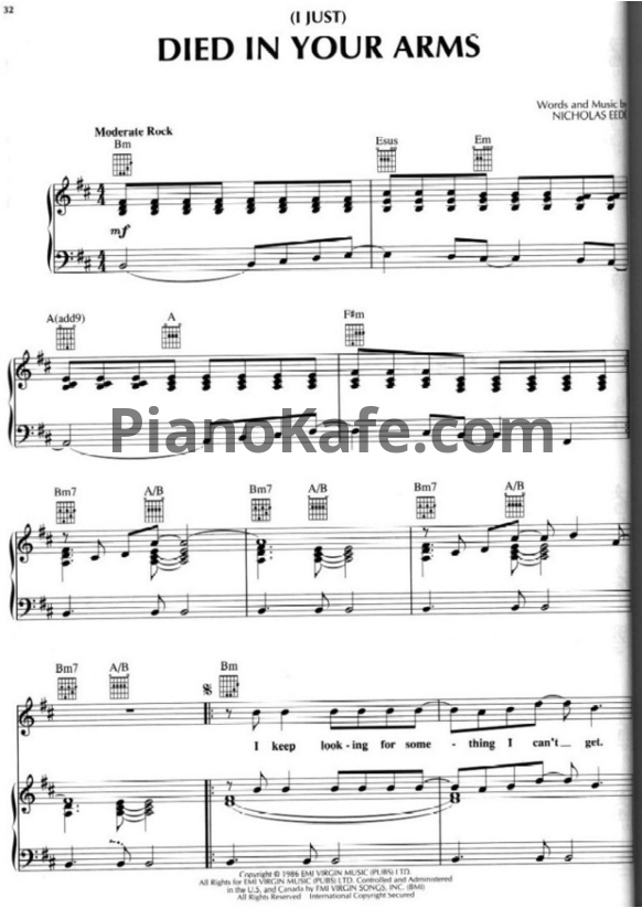 Ноты Cutting Crew - (I just) Died in your arms - PianoKafe.com
