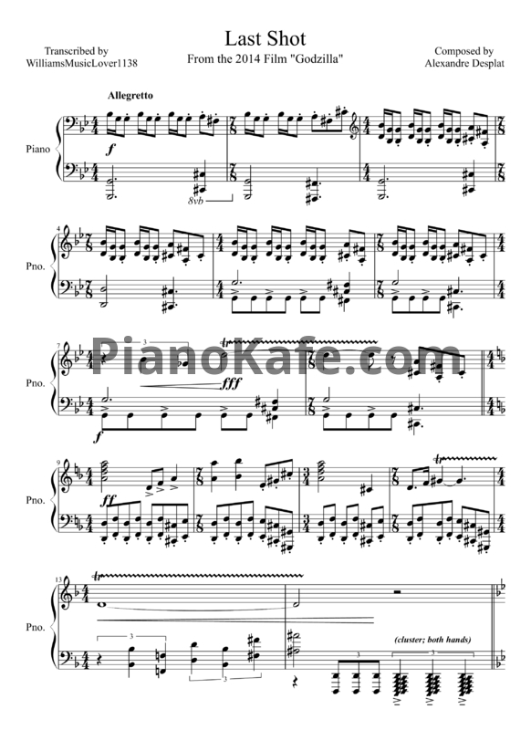 Ноты Alexandre Desplat - Last shot - PianoKafe.com