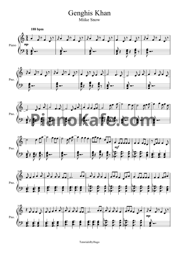 Ноты Miike Snow - Genghis Khan - PianoKafe.com