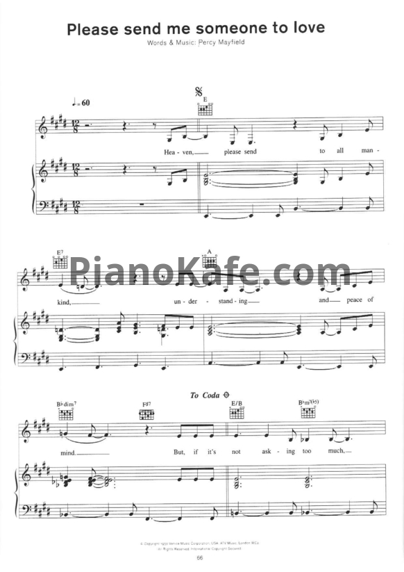Ноты Sade - Please send me someone to love - PianoKafe.com