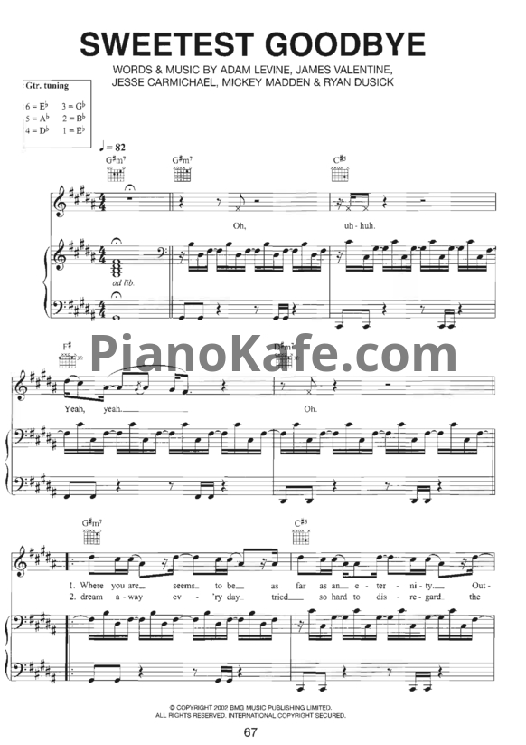 Ноты Maroon 5 - Sweetest goodbye - PianoKafe.com