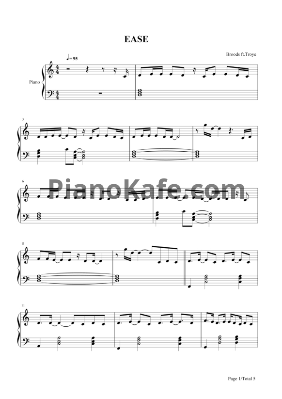 Ноты Troye Sivan feat. Broods - EASE - PianoKafe.com