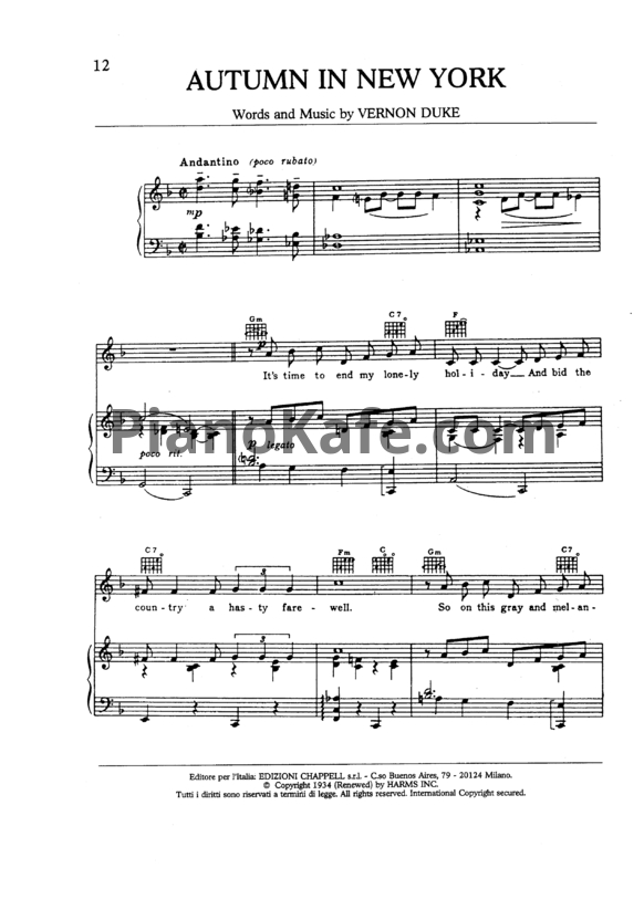 Ноты Frank Sinatra - Autumn in New York - PianoKafe.com