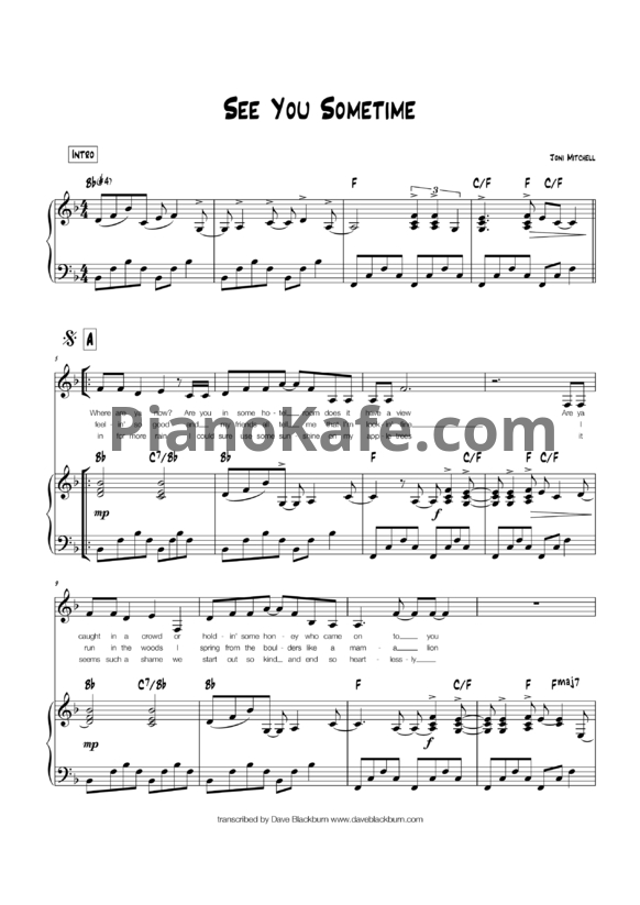 Ноты Joni Mitchell - See you sometime - PianoKafe.com