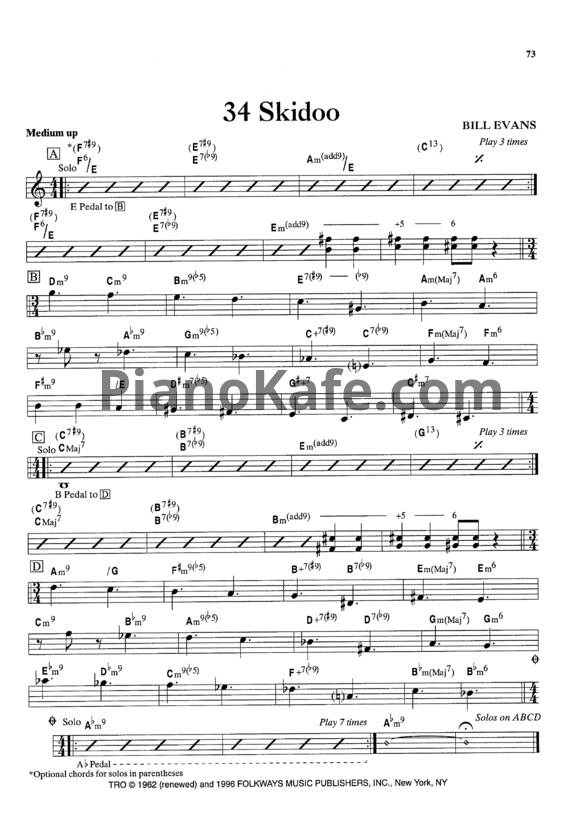 Ноты Bill Evans - 34 skidoo - PianoKafe.com