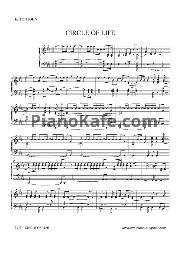 Ноты Elton John - Circle of life (Версия 2) - PianoKafe.com